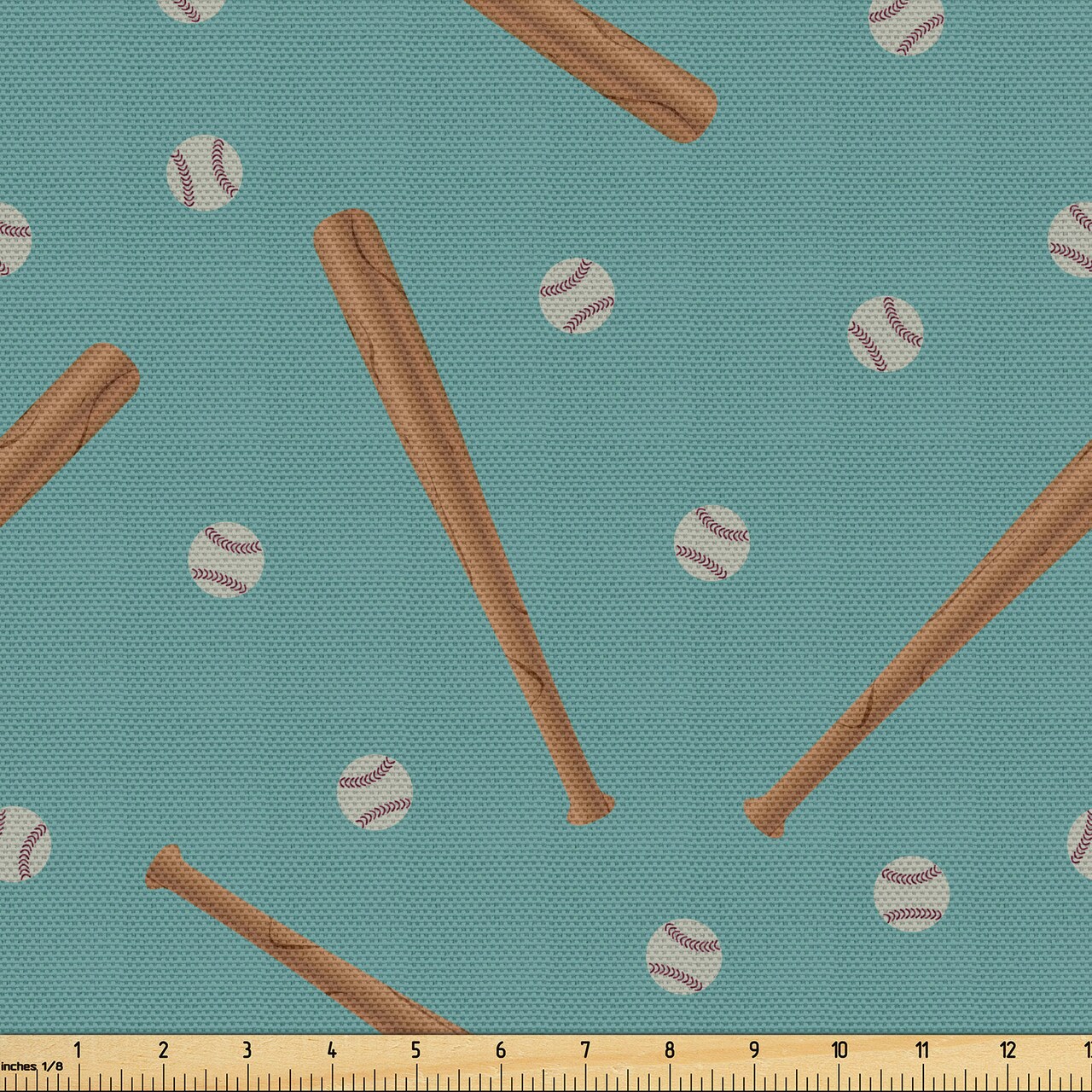 Ambesonne Baseball Fabric by the Yard, American Sports Themed Bats and Balls Pattern Activity Softball, Decorative Fabric for Upholstery and Home Accents, Cadet Blue White